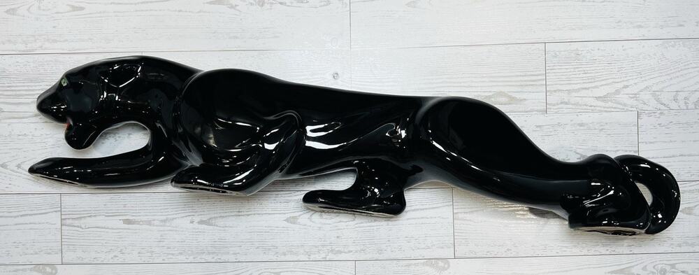 Vintage Large 1960’s Glazed Ceramic Prowling Black Panther Pottery Figurine 25”